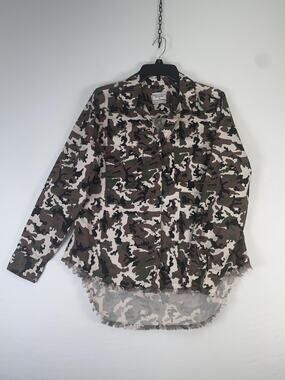 Seed To Style Shirt Womens Medium Camo Button Up High Low Tunic Top Frayed Hem
